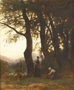 Zwei Reisigsammlerinnen Am Waldrand. by Eugene Deve