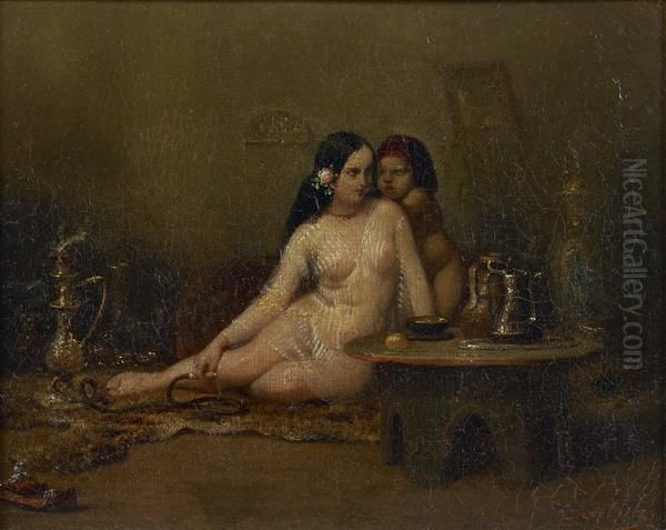 Femme Fumant Un Narguile Dans Un Interieur Oriental - view 1