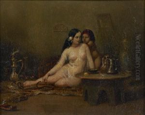 Femme Fumant Un Narguile Dans Un Interieur Oriental by Louis Devedeux