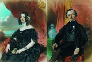 Paire De Portraits by Eugene Francois Marie Joseph Deveria