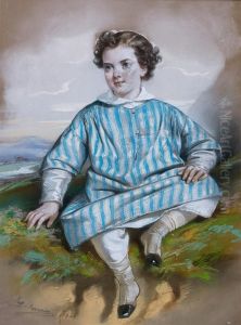 Portrait D'enfant A La Chemise Rayee by Eugene Francois Marie Joseph Deveria