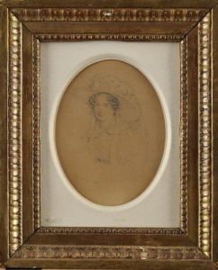 Portrait De Femme Au Chapeau A Rubans by Eugene Francois Marie Joseph Deveria