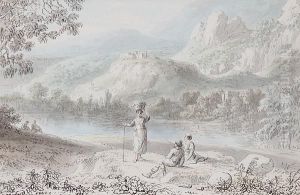 A Classical Landscape With Figures On A Bank In The Foreground by Anthony Devis