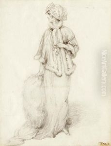Fashionably Dressed Lady With Muff And Fur-trimmed Costume by Arthur William Devis