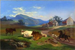 Pennsylvania Farmscene Withriver And Mountains