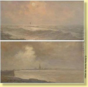 Coucher De Soleil Sur La Mer Du Nord by Albert Isidore Devos