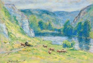 Shepherdess Watching Her Flock by Wynford Dewhurst
