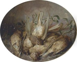 Sparrows And Mistletoe On A Mossy Bank by William Dexter
