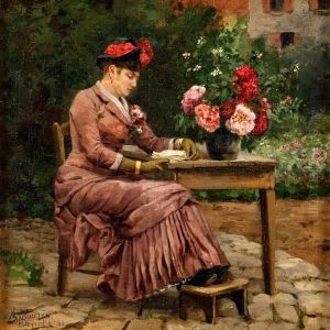 Donna Che Legge Un Libro In Giardino by Theophile Louis Deyrolle