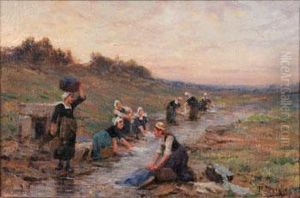 Les Lavandieres by Theophile Louis Deyrolle