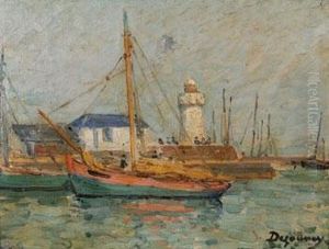 Barque Rose Pres Du Phare by Emile Alfred Dezaunay