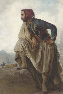 French Tirailleur Algerien Standing On The City Battlements by Virgile Dhuicq