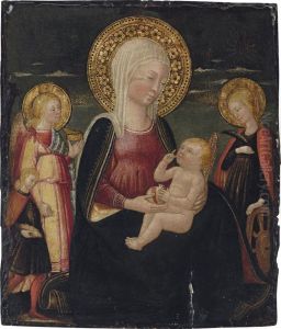 The Madonna Dell'umilta With Saint Catherine Of Alexandria And Tobias And The Angel by Bicci Di Neri