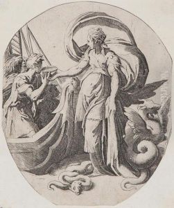 Circe Giving The Potion To Turn The Men Of Odysseus Into Swine by Giulio Bonasone