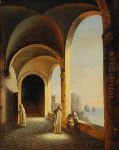 Scorcio Della Certosa Di San Giacomo Con Frati by Maria Carolina Di Borbone