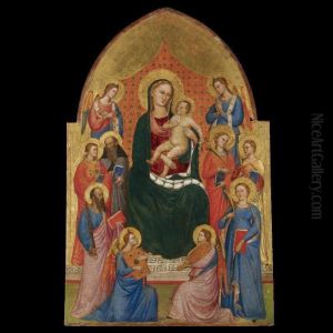 The Madonna And Child With Saints Paul, Stephen(?) And Anthony Abbot, Three Female Martyr Saints And Four Music-making Angels by Niccolo di Pietro Gerini