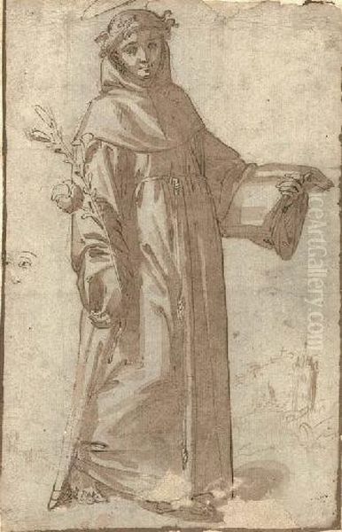 A Dominican Saint With Subsidiary Studies Of A Landscape And A Face - view 1