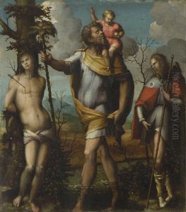 Hl. Christophorus, Flankiert Von Den Hll. Sebastian Und Rochus by Giorgio Di Giovanni