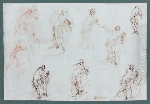 Recto : Huit Etudes De Figuresfeminines En Pied Et Deux Etudes De Personnages - view 1