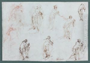 Recto : Huit Etudes De Figuresfeminines En Pied Et Deux Etudes De Personnages by Giovanni Giovanni da San (Mannozzi)