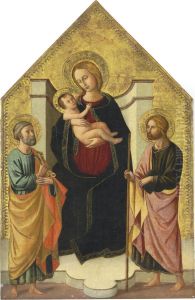 The Madonna And Child With Saints Peter And John The Baptist by Domenico Di Michelino