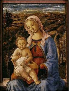 The Madonna And Child Seated On A Window-ledge, A Landscape Beyond by Pesellino