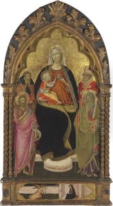 The Madonna And Child With Saints John The Baptist, Andrew, Anthonyabbot, And Nicholas Of Bari; The Annunciation In The Predella by Dal Giovanni Marco Di Ponte