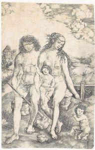 Adam And Eve Seated With The Infants Cain And Abel by Cristofano Robetta