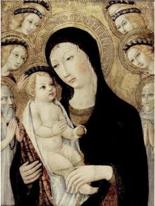 Madonna And Child With Saints Anthony Abbott And Bernardino Of Siena, Surrounded By Angels by Ansano Mancio Di Sano Di Pietro