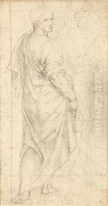 A Draped Standing Male Figure With Another Sketched Figure And Two Other Profiles by Giovanni Antonio Sogliani