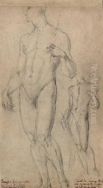 Homme Nu Tenant Un Baton Dans Sa Main Gauche Et Etude Subsidiaire Du Meme Personnage (recto); Quatre Enfants Nus Vus Jusqu'aux Epaules (verso) - view 1