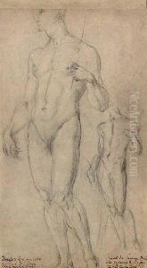 Homme Nu Tenant Un Baton Dans Sa Main Gauche Et Etude Subsidiaire Du Meme Personnage (recto); Quatre Enfants Nus Vus Jusqu'aux Epaules (verso) by Giovanni Antonio Sogliani