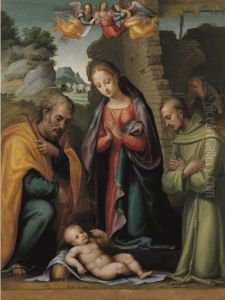 The Holy Family With Saint Francis by Giovanni Antonio Sogliani
