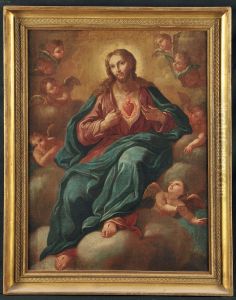 Gesu' In Gloria Mostra Il Cuore Ardente Olio Sutela by Alfonso Di Spigna