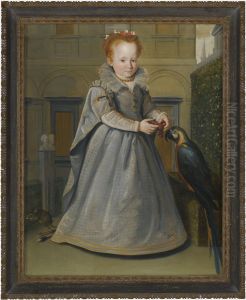 Portrait Of Lucrezia, Daughter Of Nicolo Di Sinibaldo Gaddi, Full Length, Standing In Her Garden With A Macaw And A Jerboa by Santi Di Tito