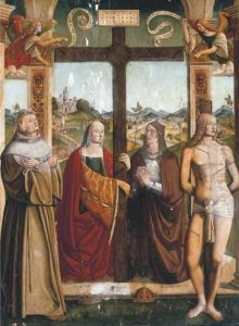 Saint Helena Holding The Cross, With The Emperor Constantine, Andsaints Francis And Sebastian by Bernardino Di Tossignano