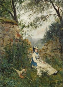 A Summer Landscape With An Elegant Lady At Rest by Ricardo Diaque