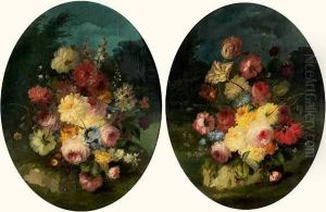 Fleurs
Deux Huiles Sur Panneau De Forme Ovale, Signees En Bas A Droite. by Jules Edouard Diart
