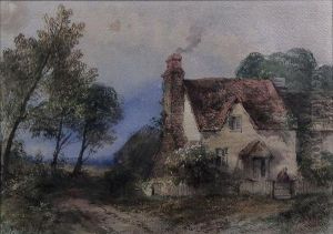 Country Cottage View With Open Fields Beyond by Thomas Colman Dibdin