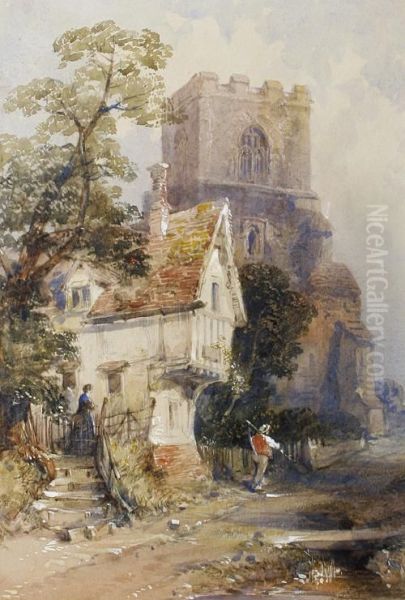 Figures Before A Village Church - view 1