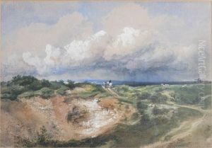 Weids Landschap Met Figuren Op Landweg Met Onweer In De Verte by Thomas Colman Dibdin