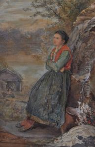 Country Girl Collecting Water From A Spring Country Girl Collecting Water From A Spring