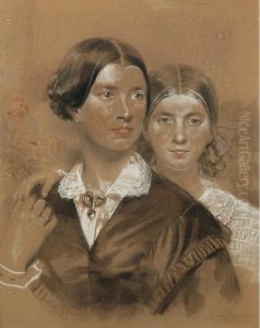 A Portrait Of A Mother And Her Daughter by Lowes Cato Dickinson