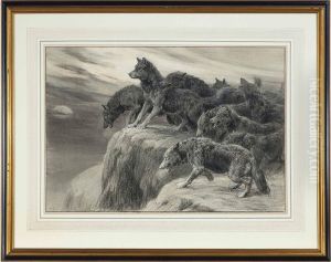 A Pack Of Wolves Howling At The Moon by Herbert Thomas Dicksee