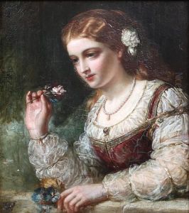 Portrait Of A Lady Holding A Small Posy Offlowers by John Robert Dicksee