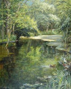 Woodland River With Ducks And Waterlilies by Frank Dickson