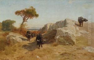 Landscape With Indian Buffalos by Jules Didier