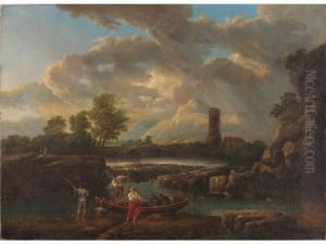 Paysage De Riviere Anime De Pecheurs by Jean-Michel Diebold