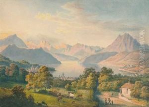 Alpenlandschaft Mit See (wohl Osterreich). by Leonhard Diefenbach