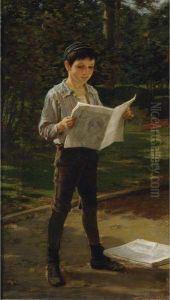 Newsboy Reading The Paper by Frederick Dielman